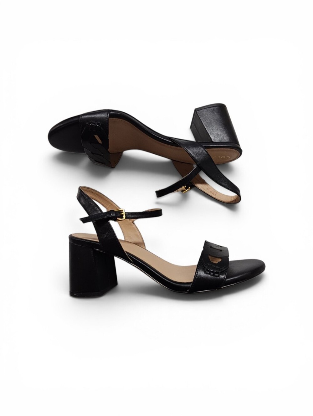Cole Haan Josie Chain Link Grand 360 Ankle Wrap Block Heels In Black Size 8 - Picture 9 of 12